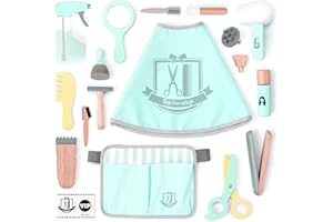 UMU® Set Parrucchiere Bambini in Legno con Borsa Strumenti: Mantello, Forbici, Piastra, Specchio e Altro, Gioco d'Imitazione, 18 Pezzi Kit Capelli per Bambino e Bambina da 3, 4, 5 Anni