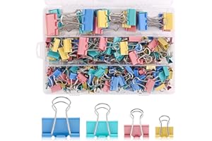 Mexgcom 170 Stück Foldback Klammern - 15mm/19mm/25mm/32mm Papierklammern Bunt - Binder Clips Metall Klammern Büroklammern - Dokumenten Clips für Schule, Büro und Haushalt
