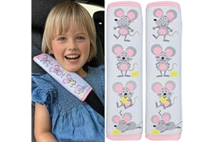 HECKBO 2x Protector para cinturón de seguridad - Ratón - para niños - Protector para cinturón, almohadilla para el hombro para el cinturón de seguridad