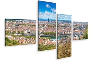 islandburner, Tableau Tableaux sur toile Vue aérienne panoramique de Lyon, France par une belle journée d'été Impression Image Motif moderne Décoration Affiche Photo PLN-4LP-N