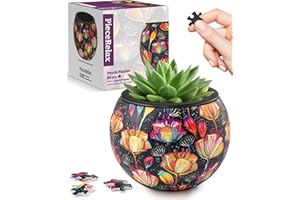 PieceRelax 3D Puzzle Planter - Colorful Poppies - Small Round Plant Pots with Drainage, Home Decor Flower Pots for Indoor Cactus, Succulents Pots [K1118]