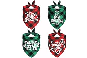 JOTFA 4 Pack Christmas Dog Bandanas, Holiday Christmas Plaid Dog Puppy Bandana Scarf Christmas Dog Costume for Small Medium Large Dogs Pets