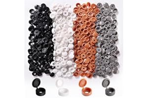 YIXISI 240 Stzuk Plastikowe Nakładki na Śruby z Zawiasami, Zaślepki na Zawiasy z Tworzywa Sztucznego na Śruby Numer 6/8, wkręt Samogwintujący Osłony na Meble, Szafkę, Biały/Czarny/Szary/Brązowy