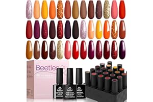 BEETLES GEL POLISH Beetles Autumn Gel Nail Polish - 20 Pcs Gel Set with Glossy Matte Top Base Coat, Full Maroon Gold Yellow Red Orange Glitter Soak Off UV Nail Manicure DIY Art Thanksgiving Gift for Women