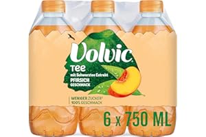 Volvic Tee Pfirsichgeschmack – Erfrischungsgetränk mit Schwarztee-Extrakt – Zuckerreduziert – 6 x 0,75 l