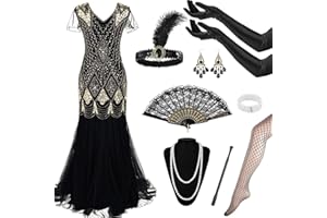 OKABAY 12Pcs 1920s Flapper Great Gatsby Accessories Set,Roaring 20's Theme Set with Sequin Fringed Dress Headband Gloves Necklace Handheld Prop,1920s Flapper Costume Vintage Accessories for Women Ladies