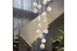 KAUCQI Lampadario Plafoniera LED con 15 Sfere di Vetro, Lampada a Sospensione LED per Scale, 75W Lampadario Creativo Gypsophila, Lunghezza Regolabile, Plafoniere per Ville Moderne, Soggiorni e Scale