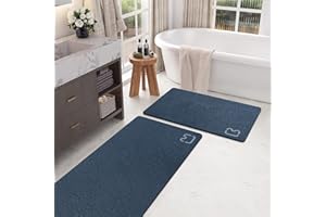 RUERYA Lot de 2 tapis de salle de bain bleu marine, tapis de bain antidérapant absorbant à séchage rapide, fin, 40 x 60 cm + 49 x 120 cm