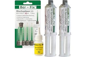 Ber-Fix 2K Epoxidharz Kleber – Starter-Set mit 2x25g Klebstoff (5 Min) – Inklusive 5 extra Mischdüsen & 20ml Spezialreiniger