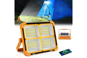 CORESLUX Projecteur LED Rechargeable, 200W Projecteur LED Chantier, 4 Modes LED Lampe de Chantier Étanche USB, Lumière de Travail Portable avec Panneau Solaire pour Camping, Entretien, Garage, Atelier