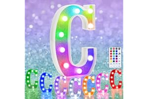 HEYCOLOR Colorful LED Marquee Letter Lights, RGB Shiny LED Letters with Remote, Glitter Light Up Letters Marquee Signs Battery Powered, Christmas Birthday Home Wedding Party Decoration, Letter C
