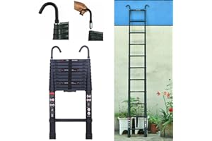 RIGOGO Scala Telescopica in alluminio da 3,8 m, Scala Allungabile in Alluminio con 2 ganci, Scala Multiuso, Scala a Pioli, Facile da Usare, Portata 150 kg