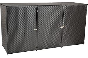 GARTENMOEBEL-EINKAUF Mülltonnenbox für 3X Tonnen Gross bis 240 Liter, 227x78x123cm, Stahl + Polyrattan Geflecht Mocca