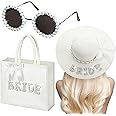 SYOSI 3 Pcs Bride Tote Bag, Sun Hat, and Glasses Set - Jute Burlap Bags With Handles for Honeymoon Engagement