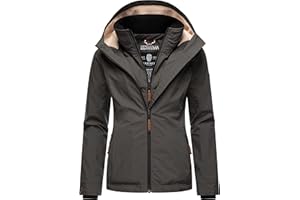 MARIKOO leicht gefütterte Damen Übergangsjacke kurz Outdoor-Jacke mit kuscheligem Fleece-Innenfutter und großer Kapuze Erdbeere XS-XXL