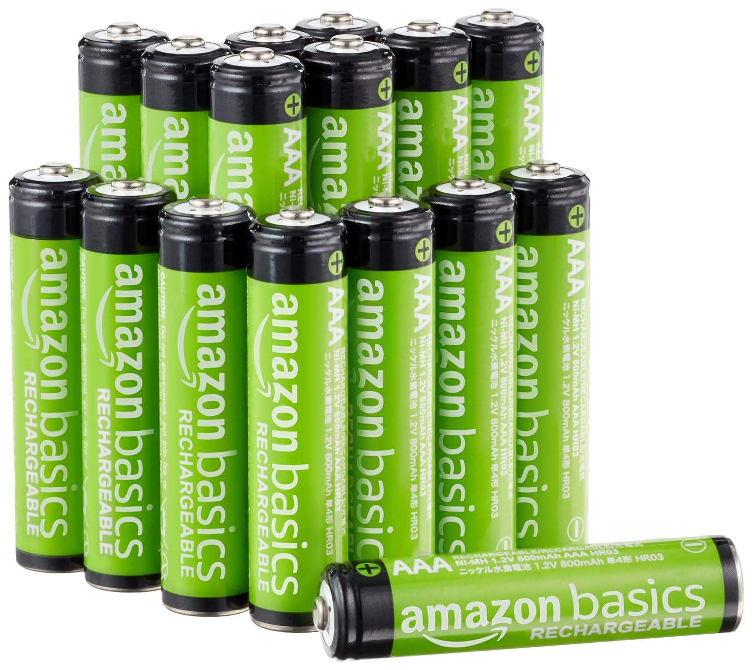 Amazon Basics 16 stuks oplaadbare AAA NiMH-batterijen, 800 mAh, 1000x op te laden, voorgeladen