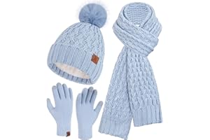 Bequemer Laden Femmes Hiver Bonnet Écharpe Longue Gants Tactiles Ensemble Bonnets Chaud Tricot avec Pompon Doublure Polaire Cadeau Femme