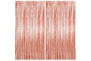 FAIRYMAIDEN Rosegold Lametta Vorhang x 2, Glitzervorhang Lametta Glitzer Party Vorhang Roségold Metallic Tinsel Vorhange Hintergrund für Party Deko Geburtstagsdeko Mädchen Valentinstag Muttertag Kindergeburtstag