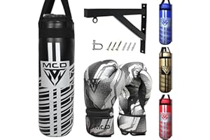 MCD SPORTS MCD Unfilled Boxing Punch Bag Set 5ft 4ft 3ft 2ft for Adults and Kids with Muay Thai Gloves and Punching Bag Bracket and Punch Bag Chain, Heavy Boxing Bag Set, Boxing Gloves Mits