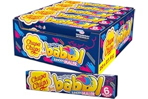 ‎CHUPA CHUPS Chupa Chups Big Babol Zungenmaler, Theken-Display enthält 20 Stangen Kaugummis mit Frucht-Geschmack, für große Kaugummi-Blasen, 20 x 27,6g