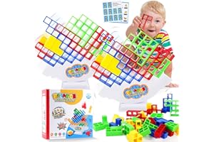 PAMIYO 64 Pcs Tetra Tower Balance Game, Tetris Tower Balance Game, Tetris Game Stacking Block Party Game for 4+ Players Family Games, Parties, Travel, Kids & Adults Team