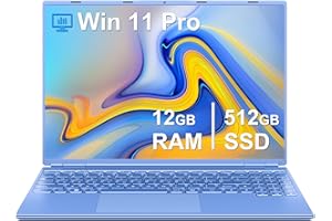 NOTODD Ordinateur Portable Gaming 16 Pouces 4 cœurs Celeron N5095 (jusqu'à 2,9 GHz) 12+512GB SSD Soutien Extension 1TB 1920x1200 PC Portable Win11 avec 5G WiFi BT4.2 Mini HDMI-Bleu