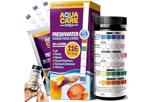 Aqua Care Pro Freshwater Aquarium Test Strips - 116 ct - 6-in-1 Fish Tank Water Testing Kit for pH Nitrite Nitrate Chlorine & Hardness - Kits for Pond & Aquariums