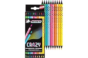 JOLLY Next Generation, Crazy matite colorate, 10 matite infrangibili a doppia faccia con 20 colori, legno nero, forma rotonda ergonomica della matita, design alla moda
