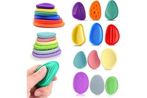 MOXIEWELL 12 Pièces Fidget Toys Pierre Sensorielle, Fidget Toys Sensory Stone en Silicone, Jouets Apaisants pour Enfants Pierres préoccupation Colorées et Texturées pour Enfants Adultes, Jouets Anti-Stress (B)