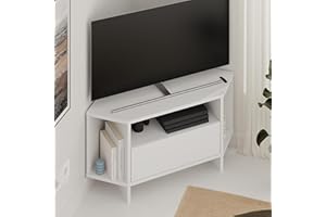 HOCUS PICUS Modern Corner TV Unit up to 42 Inch TVs, Push to Open Door TV Storage Cabinet and 3 Open Shelves, 95.7(H) cm TV Table for Living Room, Bedroom (White)