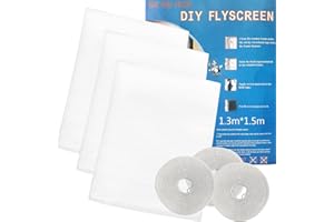 YRH 3 Pack DIY Self-Adhesive Window Screen Netting Mesh Curtain 130 x 150 cm,[Upgrade] - DIY Mesh Window Screen,with Hook and Sticky Tape,Self-Adhesive Insect Mesh Curtain Fly,White
