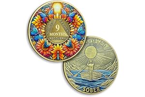 ATSKNSK 9 Months Sobriety Coin Nine Months Flower Sobriety Coins Butterfly AA Chips and Medallion Sun Chips Recovery Anniversary Token Sobriety Gifts for Men Women Alcoholics Anonymous Gift