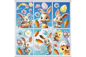 DIYASY 3D Easter Window Clings, Bunny Chicken Egg Sticker Decals for Easter Window Display - Static Easter PVC Stickers - 8 Sheets