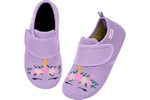 Kyopp Hausschuhe Kinder Barfussschuhe Klettverschluss für Jungen Mädchen Atmungsaktive Breite Pantoffeln Rutschfest Kindergarten Slippers