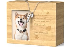 SCHITEC Urne pour Cendres de Chien, Funéraire en Bois Grande Taille Boîte à Cendres avec Cadre Photo, Personnalisée Gravure Cendres avec Collier pour Chiens et Chats