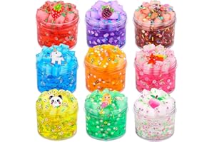 KAOERDCE 9 Pack Christmas Jelly Cube Clear Fluffy Slime Making Kit Party Favor, Crunchy Crystal Slime Charms for Girls and Boys, DIY Birthday Boba Slime for Kids, Bag Fillers Soft Non-Sticky Stress Relief Toys