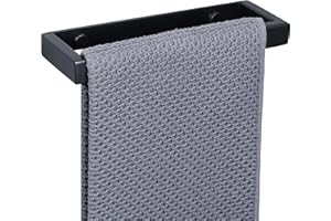 SAYAYO 20CM Porte Serviette sans Perçage Salle de Bain, Support Serviette Mural en Acier Inoxydable pour Cuisine Lavabo Toilette, Montage à Vis/Adhésif, Noir Mat, EGJF020-B-2023