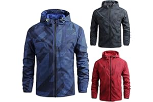 DUOHROPKE Chaqueta cortavientos para hombre, ultraligera, impermeable, de camuflaje, transpirable, ligera, 5XL, chaqueta deportiva para hombre, chaqueta de entretiempo, chaqueta softshell con capucha, chaqueta
