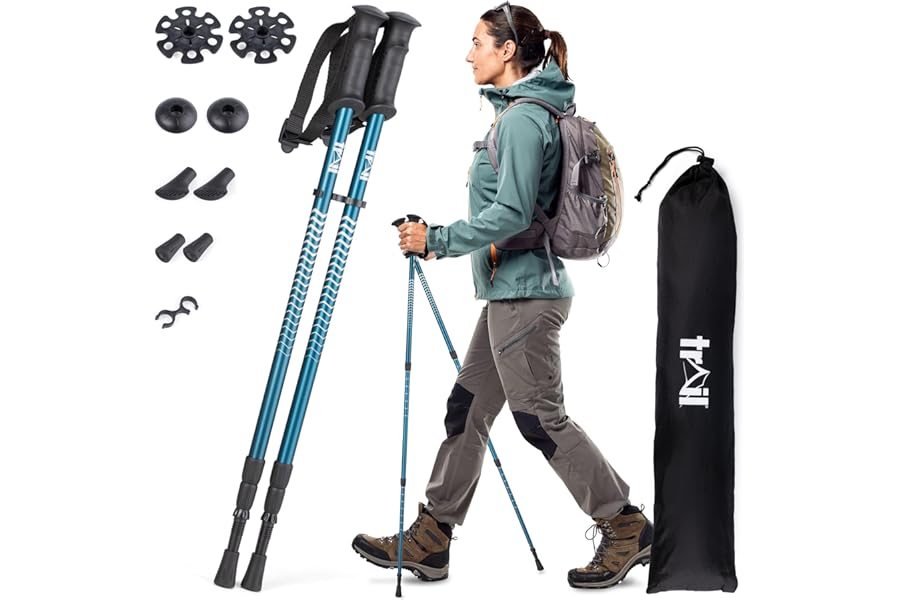 Trail Telescopic Walking Poles 2 Pack – Adjustable Twistlock Design, Lightweight Aluminium Trekking & Hiking Sticks, Steel Tips with Mud, Snow, Rubber & Boot Attachments for All-Terrain Use, 65–135cm