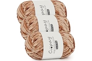 Coopay Lot de 3 pelotes de laine chenille pour crochet, 100 g de fil chenille velouté, épaisse et moelleuse, laine chenille, douce, pour couvertures, écharpes, kaki clair