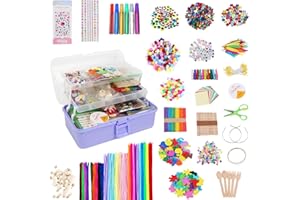 Tantanbear 3000+Pcs Bastelset für Kinder, DIY Bastelkoffer Bastelzubehör mit Pipe Pfeifenreiniger Pompons, Bastelsachen für Kinder Mädchen Jungen 4-12 Jahre Geschenk, Lila