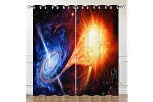 YUANZU Outer Space Blackout Curtains, Nebula Starry Sky Psychedelic Planet Microfiber Blackout Fabric Galaxy Theme Eyelet Blackout Curtains for Kids Bedroom W75cm (29.5") x D166cm (65") 2 Panels