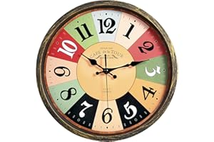 kaacly Reloj Pared Vintage sin Tictac, Reloj Pared Retro Grande Similar al Reloj Pared de Madera 12"/30CM para Cocina, Bar, Oficina, Salón y Dormitorio (Negro)