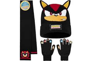 Sonic The Hedgehog Ensemble Bonnet Echarpe Gant Garçon, 3 Pièces, Maille Douce, Cosy Accessoires Hiver, idee Cadeau Gamer