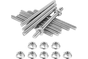 RUNXINDA 10 Stück Gewindestab M8 x 100mm, Gewindestangen Edelstahl A2 V2A, Gewindestäbe Gewindestange Edelstahl mit 10 STK M8 Sechskant Flanschmuttern für Möbelbau Maschinen Möbelherstellung