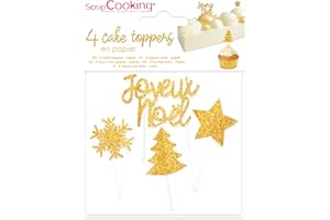 SCRAP COOKING 4 Accessoires de Noël Dorés en Papier - Décorations Or Sapin, Etoile pour Bûches - 5009