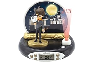 LEXIBOOK, Harry Potter, Reloj Despertador con proyector para niños, Luz Nocturna y proyección de la Hora en el Techo, Efectos de Sonido, Funciona con Pilas, Negro, RP500HP