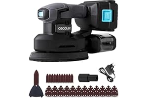 Cecotec Levigatrice Elettrica Orbitale Batteria PerfectSurface 2120 Delta. 21V, 2000mAh, Forma Delta, Accessorio FingerDetail, 12 Ricambi, Serbatoio Polvere, Connessione Aspirapolvere, 28000vibraz/min