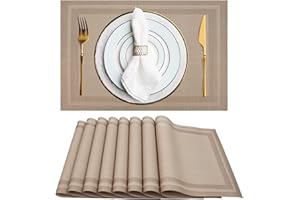 EXCOVIP Set of 8 Placemats, Non-Slip Crossweave Woven Vinyl Insulation Place Mat Washable Table Mats For Restaurants Party Decoration 45 x 30 cm(Champagne)