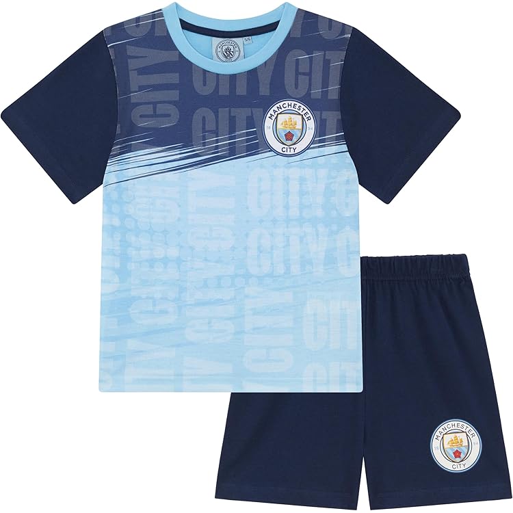 Pigiama Manchester City FC Per Bambini - Set Maglietta E Shorts In Cotone, Kit Calcio Premiership - Foto 11